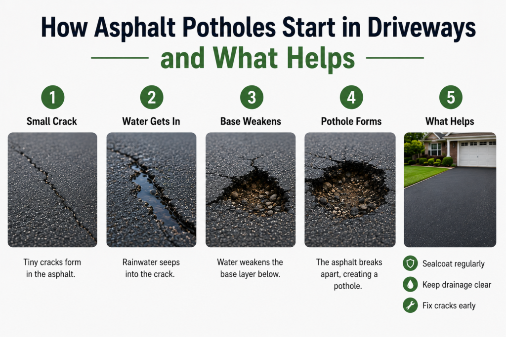 How Asphalt Potholes Start in Driveways and What Helps